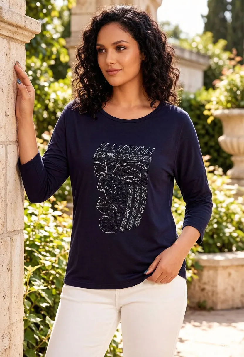 Women Navy Blue Long Sleeve T Shirt with Lion Head Rhinestone Print Loose Fit Casual Crew Neck Summer Top
Women Navy Blue Long Sleeve T Shirt with Lion Head Rhinestone Print Loose Fit Casual Crew Neck Summer Top