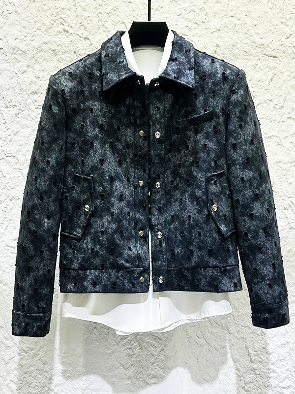 Heavy Industry Pin Chain Design Dyed Jeans Jacket Men's American Retro Collar Short Jacket Hole Design Polyester Fiber
Heavy Industry Pin Chain Design Dyed Jeans Jacket Men's American Retro Collar Short Jacket Hole Design Polyester Fiber