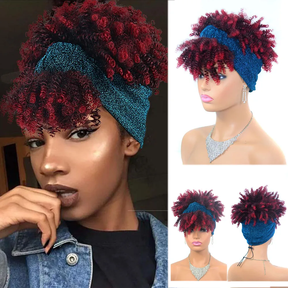 Afro Synthetic Headband Short Curly Black Wig with Bangs Wrap Colly Wrap Attached Turban Wig
Afro Synthetic Headband Short Curly Black Wig with Bangs Wrap Colly Wrap Attached Turban Wig
