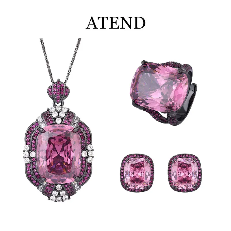 ATEND Pink Quartz Gemstone Necklace Pendant Ring Earrings Set for Women Retro Luxury Cocktail Party Jewelry Gift Accessories
ATEND Pink Quartz Gemstone Necklace Pendant Ring Earrings Set for Women Retro Luxury Cocktail Party Jewelry Gift Accessories