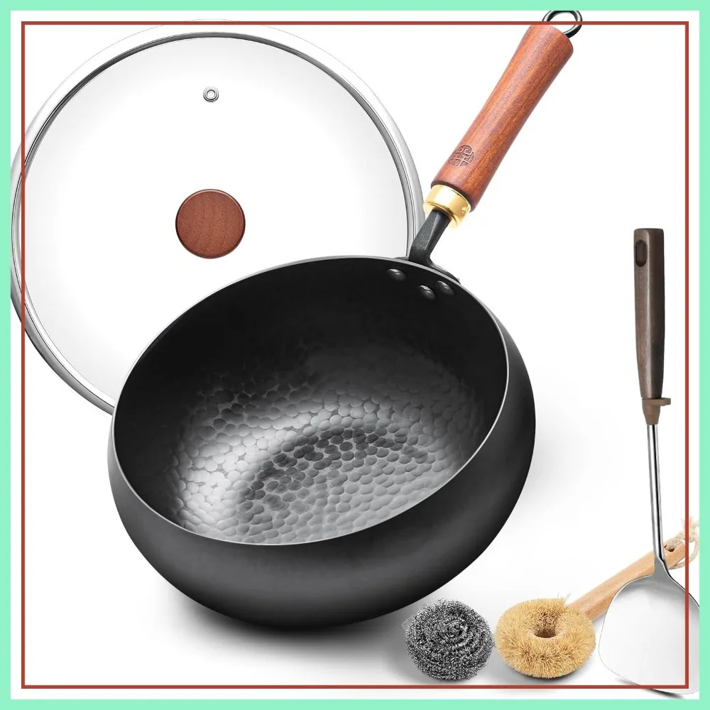 9.5" Heavy-Duty Carbon Steel Wok - Deep Stir Fry Pan with Lid, Warp-Resistant for Induction, Electric & Gas Stoves (1-2 Person)
9.5" Heavy-Duty Carbon Steel Wok - Deep Stir Fry Pan with Lid, Warp-Resistant for Induction, Electric & Gas Stoves (1-2 Person)