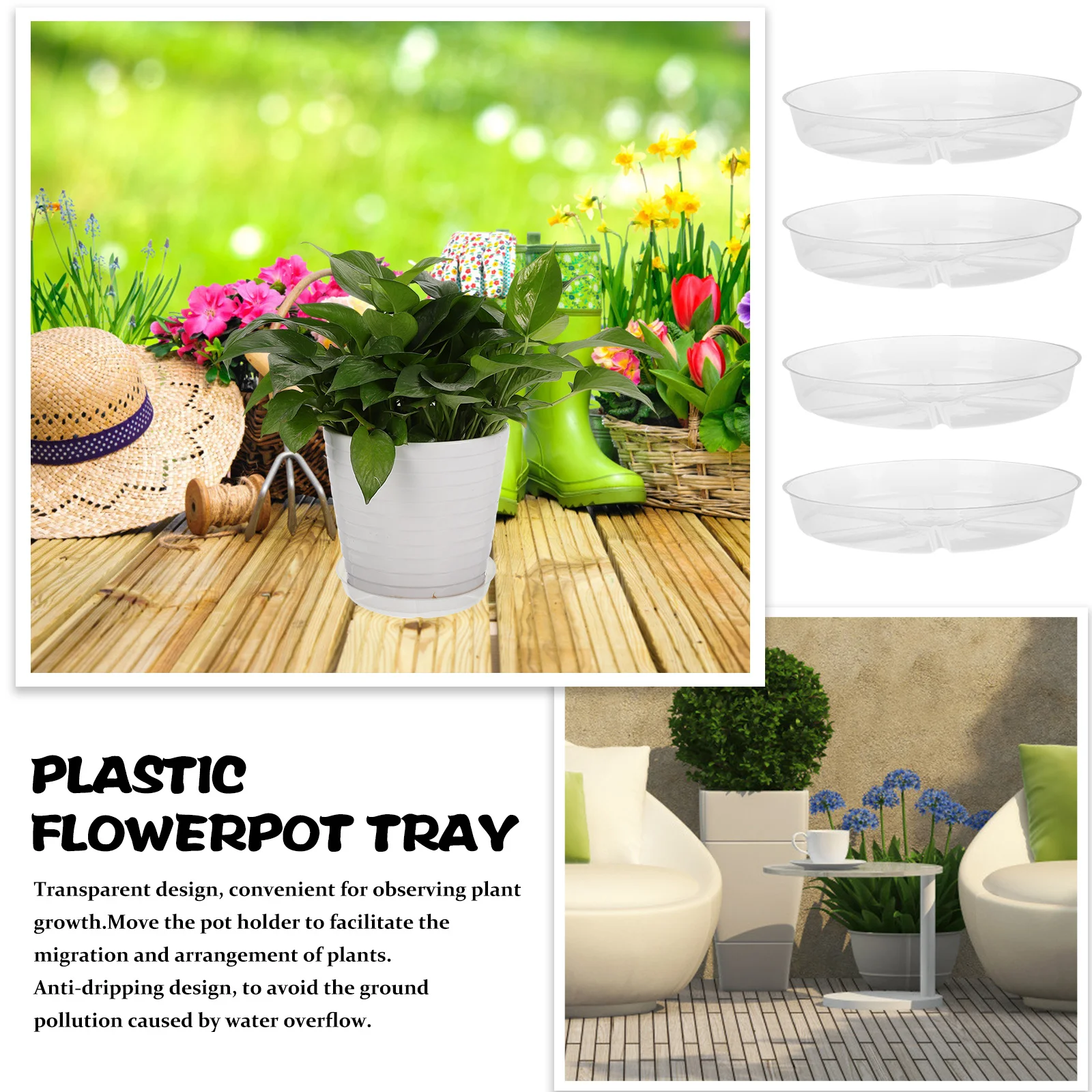 5Pcs Plant Pot Tray Plastic Flowerpot Drip Tray Saucer for Indoor Outdoor Plants Gardening Use Clear Plant Saucers 
5Pcs Plant Pot Tray Plastic Flowerpot Drip Tray Saucer for Indoor Outdoor Plants Gardening Use Clear Plant Saucers