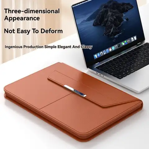 13-14/15-16 Inch Laptop Sleeve Holder Automatic Closing Multifunction Carrying Pouch with Stand Leather for Macbook Air