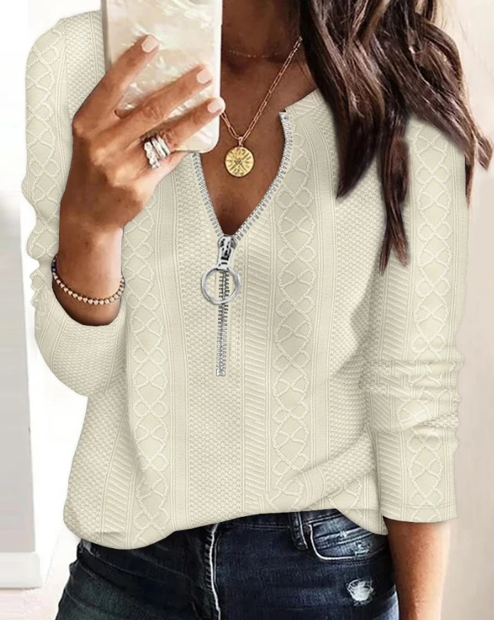 Women's Tops Versatile Solid Color Texture Round Neck Long Sleeves Front Zipper Tee Fashion Basic Casual Pullover Blouse Top
Women's Tops Versatile Solid Color Texture Round Neck Long Sleeves Front Zipper Tee Fashion Basic Casual Pullover Blouse Top