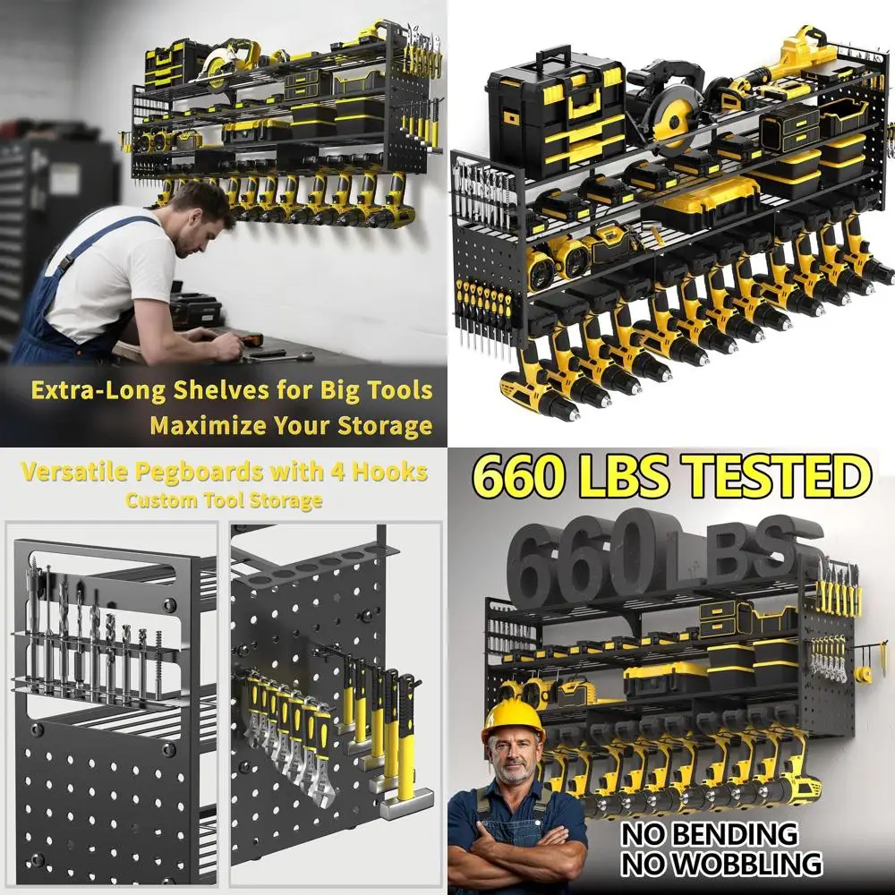 52'' Heavy Duty Power Tool Organizer Rack | 660lbs acity 4-Tier Wall Mount Garage Storage Shel | Adjustable Pegboard Tool Storag
52'' Heavy Duty Power Tool Organizer Rack | 660lbs acity 4-Tier Wall Mount Garage Storage Shel | Adjustable Pegboard Tool Storag