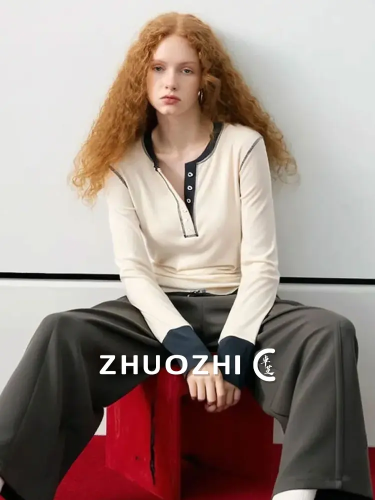 ZhuoZhi American Sle Henry Collar T-irt Color Blo Casual Long Sve Sweat Absorbent Autumn New Arrival for Women
ZhuoZhi American Sle Henry Collar T-irt Color Blo Casual Long Sve Sweat Absorbent Autumn New Arrival for Women