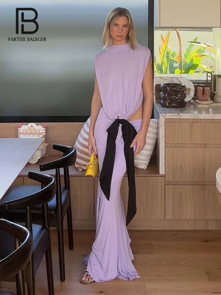 PB Glamorous Lavender Sleeveless Long Dress with Cut - out and Black Bow Detail - Ideal for Galas & Fashion Occasions Vestidos
PB Glamorous Lavender Sleeveless Long Dress with Cut - out and Black Bow Detail - Ideal for Galas & Fashion Occasions Vestidos