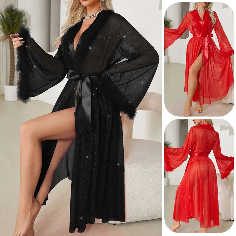 Women's Long Robe Kimono Summer Thin Fashion Simple Loungewear Women's Sexy Cardigan Pulsh Trim Bathrobe
Women's Long Robe Kimono Summer Thin Fashion Simple Loungewear Women's Sexy Cardigan Pulsh Trim Bathrobe