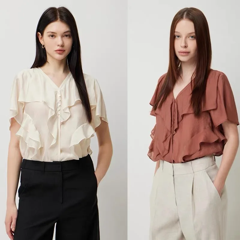 Lemon Cheese SIS26 Summer Fashion V-neck Ruffle Short Sleeve Versatile Slimming Personality Commute Style Loose Fit Shirt
Lemon Cheese SIS26 Summer Fashion V-neck Ruffle Short Sleeve Versatile Slimming Personality Commute Style Loose Fit Shirt