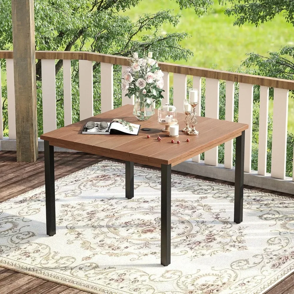 Outdoor Table with Umbrella Hole, 40.2" Square Patio Dining Table for 4, All Weather Metal Patio Table for Lawn Garden.
Outdoor Table with Umbrella Hole, 40.2" Square Patio Dining Table for 4, All Weather Metal Patio Table for Lawn Garden.