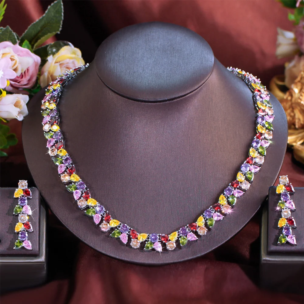 BeaQueen Elegant Multicolor Flower Cubic Zircon Drop Earrings Necklace Set for Women Wedding Banquet Jewelry Accessories T0982
BeaQueen Elegant Multicolor Flower Cubic Zircon Drop Earrings Necklace Set for Women Wedding Banquet Jewelry Accessories T0982