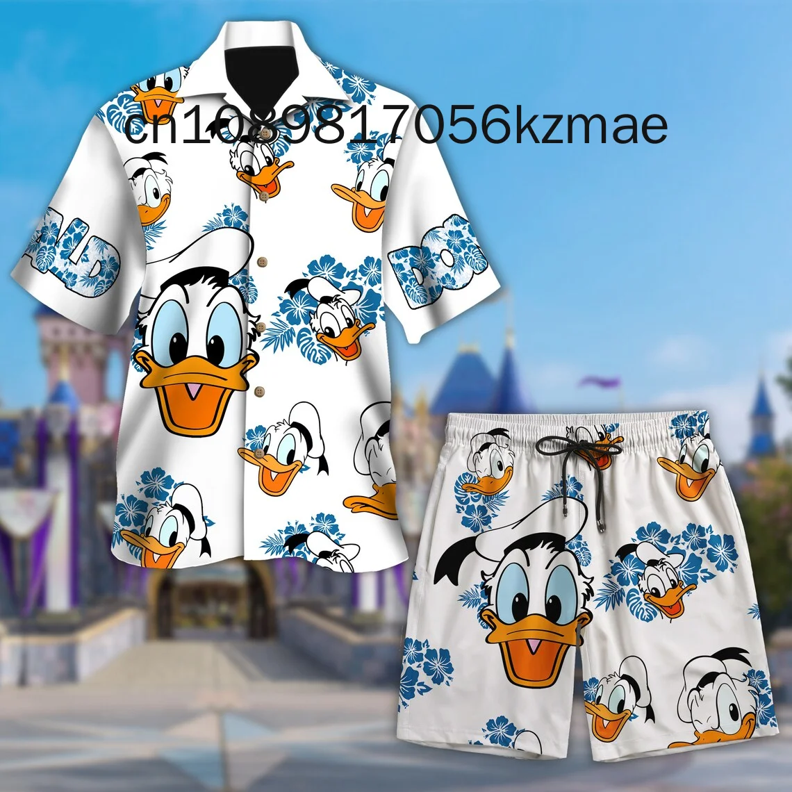 Disney-shorts de praia manga curta, pato Donald, camisa de botão retrô, shorts casuais, verão
Disney-shorts de praia manga curta, pato Donald, camisa de botão retrô, shorts casuais, verão
