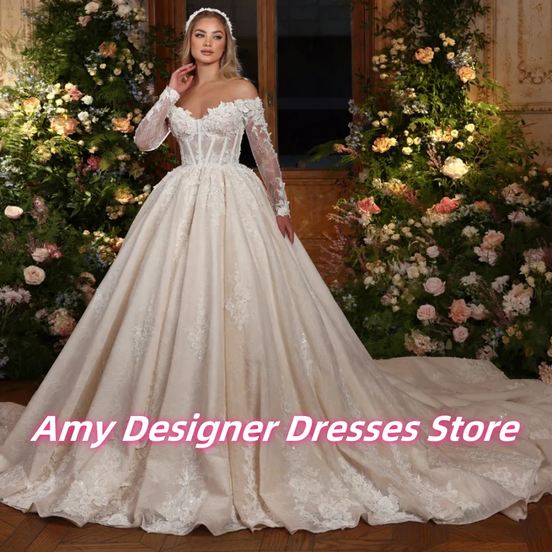 Long A Line Boat Neck Lace Wedding Dresses Full Sleeves Pears Beaded Bridal Gowns With Cathedral Train African Female Customized
Long A Line Boat Neck Lace Wedding Dresses Full Sleeves Pears Beaded Bridal Gowns With Cathedral Train African Female Customized