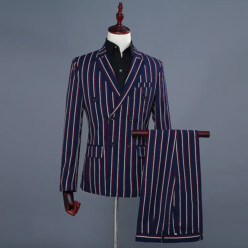 Double Breasted Striped Performance Suit Set for Men Wedding Hostess Uniform Standard Fit Youth Spring Autumn Wear
Double Breasted Striped Performance Suit Set for Men Wedding Hostess Uniform Standard Fit Youth Spring Autumn Wear
