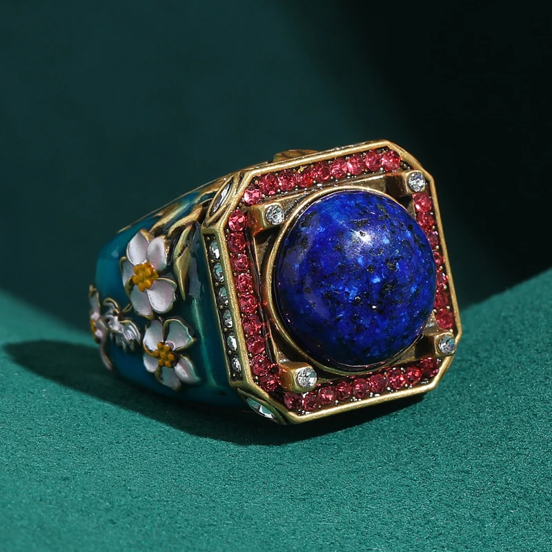 Vintage Blue Square Enamel Rings Luxury Designer Lapis Lazuli Rhinestone Flowers Carving Gold Color Retro Palace Jewelry Banquet
Vintage Blue Square Enamel Rings Luxury Designer Lapis Lazuli Rhinestone Flowers Carving Gold Color Retro Palace Jewelry Banquet