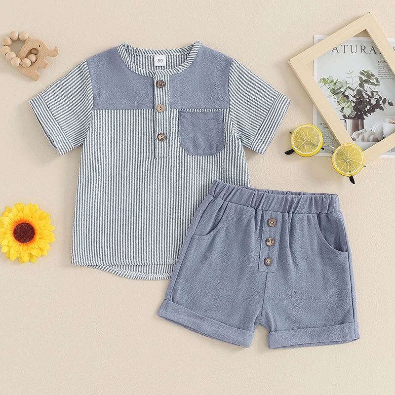 Summer Kid Baby Boys Clothing Sets Striped Print Patchwork Pocket Short Sleeve T-shirts Tops+Elastic Waist Button Shorts Outfits
Summer Kid Baby Boys Clothing Sets Striped Print Patchwork Pocket Short Sleeve T-shirts Tops+Elastic Waist Button Shorts Outfits