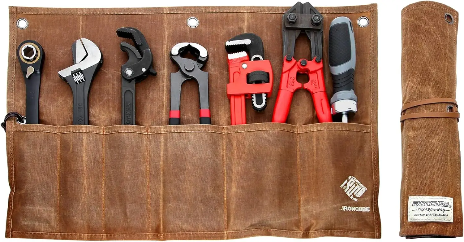 Roll-Up Tool Pouch, 6 Pocket Waxed Canvas Storage Bag for Wrenches & Hand Tools
Roll-Up Tool Pouch, 6 Pocket Waxed Canvas Storage Bag for Wrenches & Hand Tools