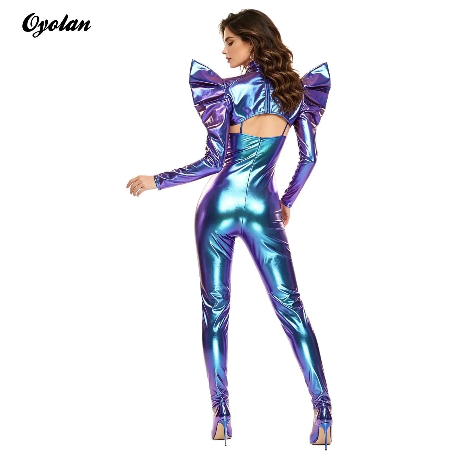 Womens Metallic Shiny Jumpsuit Ruffle Slim Fit Catsuit Clubwear Back Zip Leggings Bodycon Sling Jumpsuit Open Front Crop Top
Womens Metallic Shiny Jumpsuit Ruffle Slim Fit Catsuit Clubwear Back Zip Leggings Bodycon Sling Jumpsuit Open Front Crop Top