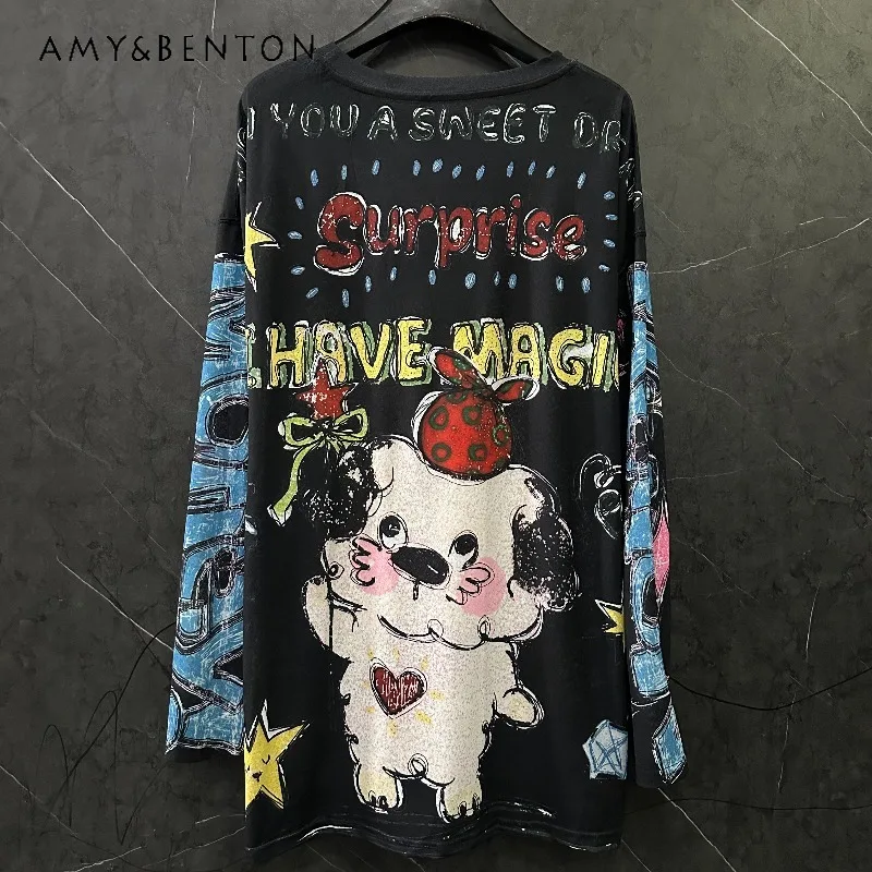 Summer New Heavy Craft Print Cartoon Letter Long Sleeves T-shirt Pullover Women's Loose Casual Versatile Age-reducing Top Tees
Summer New Heavy Craft Print Cartoon Letter Long Sleeves T-shirt Pullover Women's Loose Casual Versatile Age-reducing Top Tees