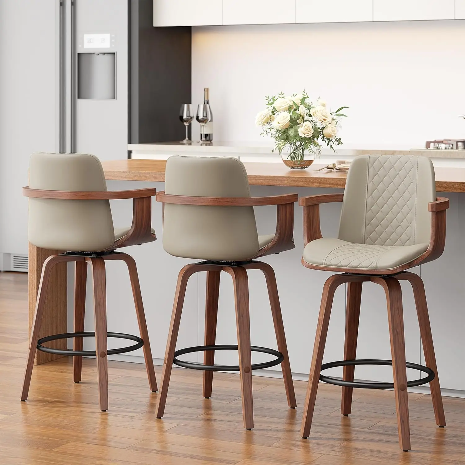 Swivel Bar Stools Set 3 Counter Height Wood Leg Back PU Leather Bentwood Kitchen Island Chair Armrest, Custom
Swivel Bar Stools Set 3 Counter Height Wood Leg Back PU Leather Bentwood Kitchen Island Chair Armrest, Custom