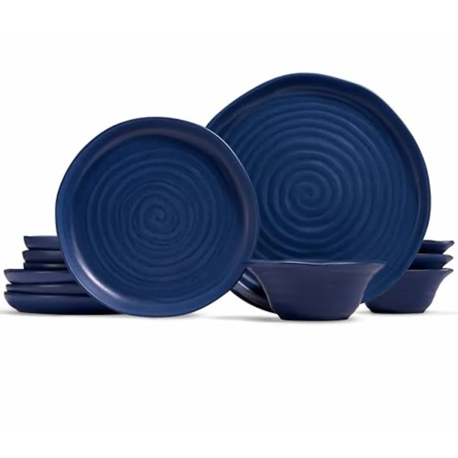 Ceramic Dinnerware Set Service for 4 12-Piece Plates and Bowls Microwave and Dishwasher Safe Organic Shape Navy Blue Spiral
Ceramic Dinnerware Set Service for 4 12-Piece Plates and Bowls Microwave and Dishwasher Safe Organic Shape Navy Blue Spiral