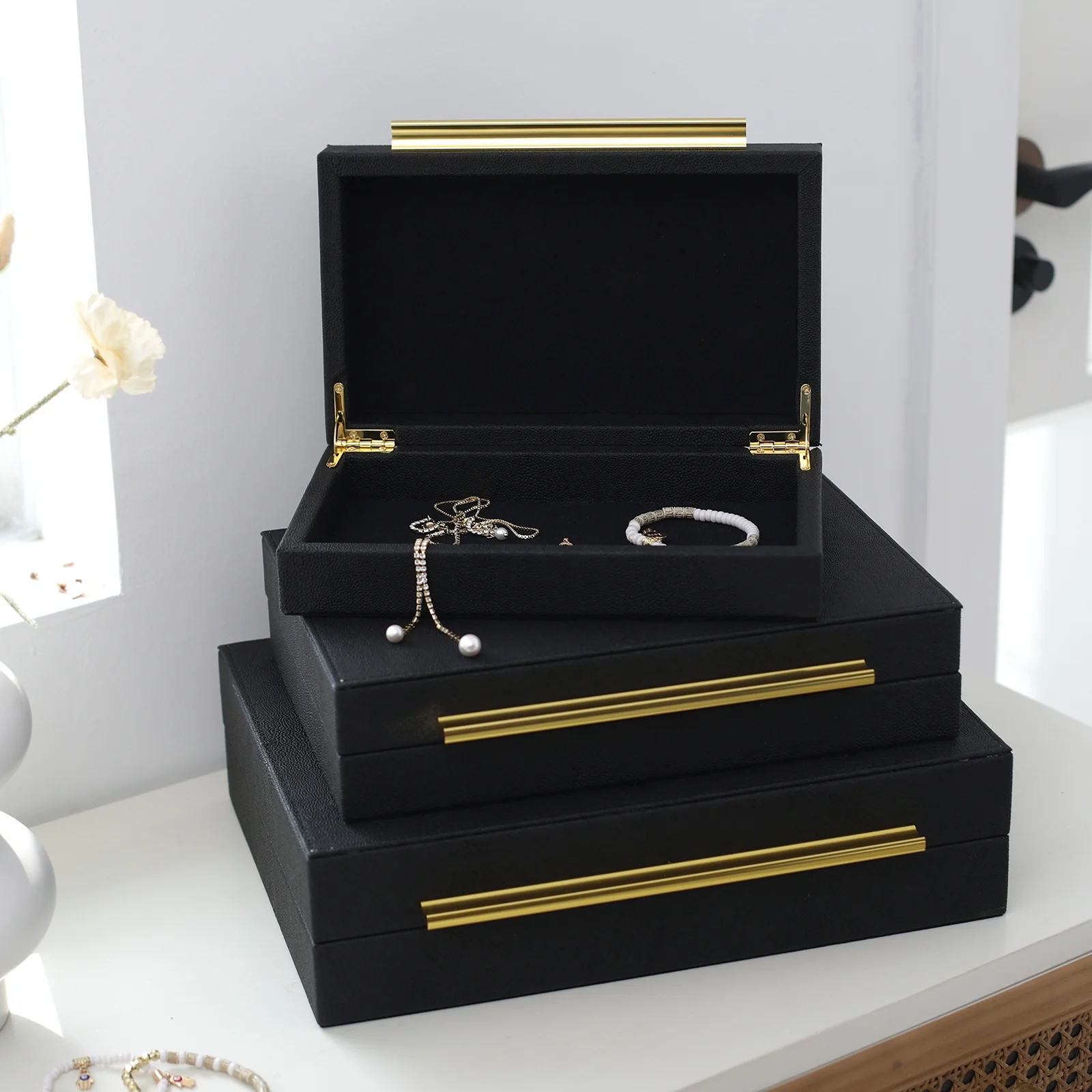 Decorative Jewelry Boxes Faux Shagreen Faux Leather Decorative Jewelry Storage Nesting Organizer Boxes With Lids Golden Handle Set Of 3
Decorative Jewelry Boxes Faux Shagreen Faux Leather Decorative Jewelry Storage Nesting Organizer Boxes With Lids Golden Handle Set Of 3