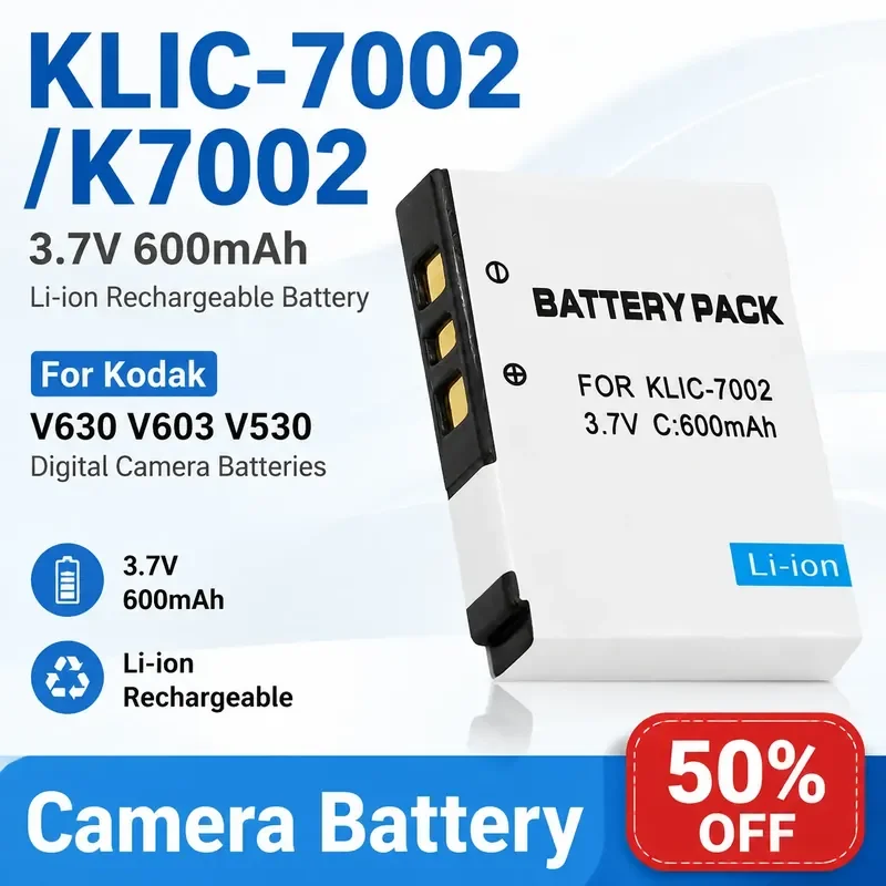 KLIC-7002 /K7002 Camera Battery 3.7V 600mAh for Kodak V630 V603 V530 Digital Camera Batteries Li-ion Rechargeable Battery
KLIC-7002 /K7002 Camera Battery 3.7V 600mAh for Kodak V630 V603 V530 Digital Camera Batteries Li-ion Rechargeable Battery