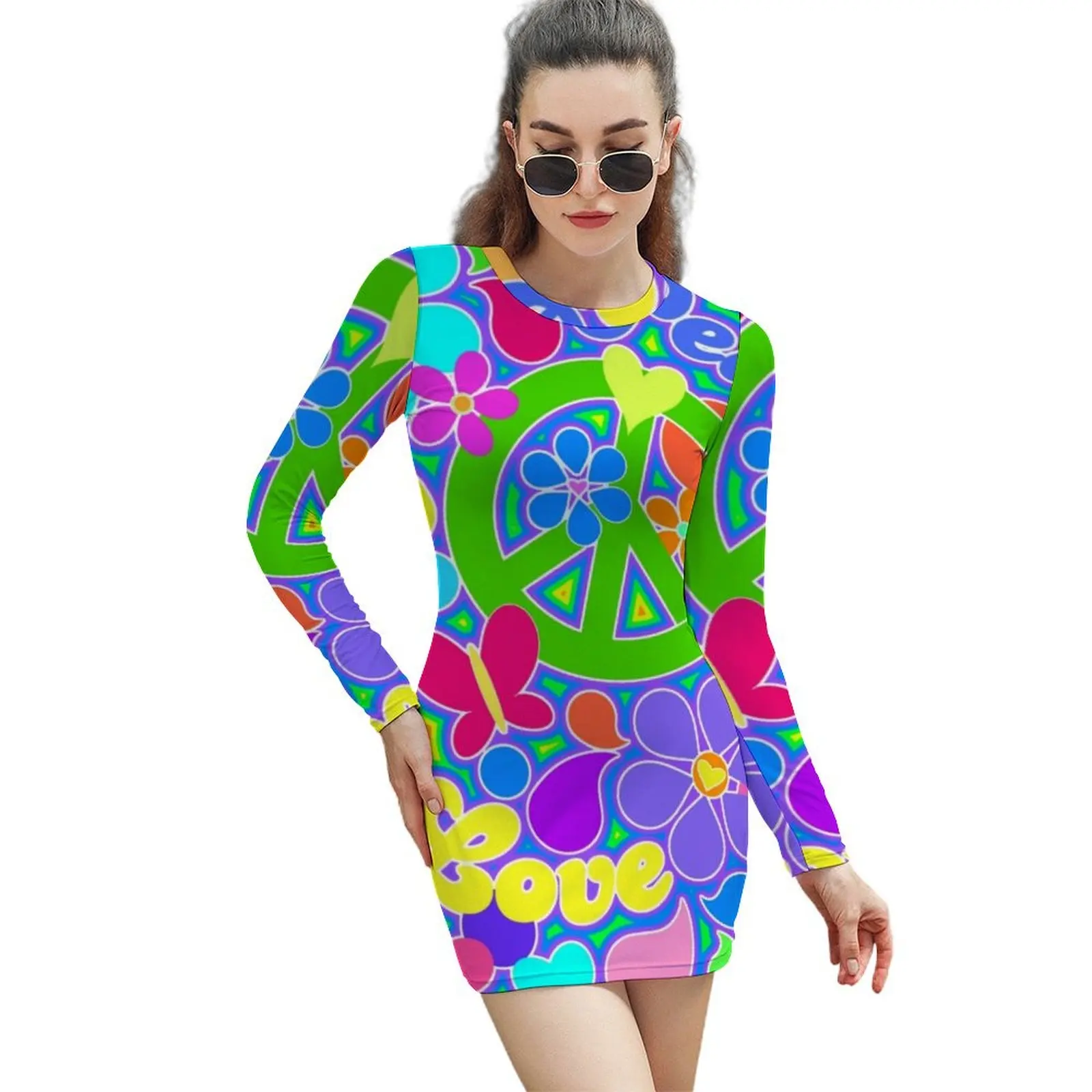 Fun and Colorful Peace and Love Flower Power Art Long-Sleeved Sheath Dress Women's clothing Female clothing
Fun and Colorful Peace and Love Flower Power Art Long-Sleeved Sheath Dress Women's clothing Female clothing