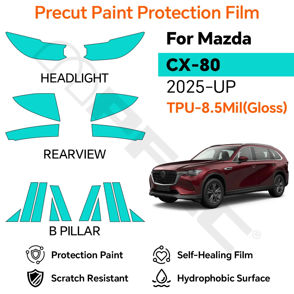 8.5mil For Mazda CX-80 2025 2026 Clear TPU Film Car Headlight Taillight & Side Mirror Cover Anti-Yellowing Self-Healing
8.5mil For Mazda CX-80 2025 2026 Clear TPU Film Car Headlight Taillight & Side Mirror Cover Anti-Yellowing Self-Healing