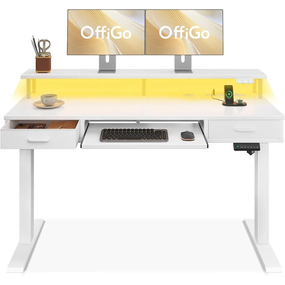 Electric Standing Desk with Drawers & Keyboard Tray,55 Inch Height Adjustable Desk with Power Outlets&LED Lights,Sit Stand Table
Electric Standing Desk with Drawers & Keyboard Tray,55 Inch Height Adjustable Desk with Power Outlets&LED Lights,Sit Stand Table