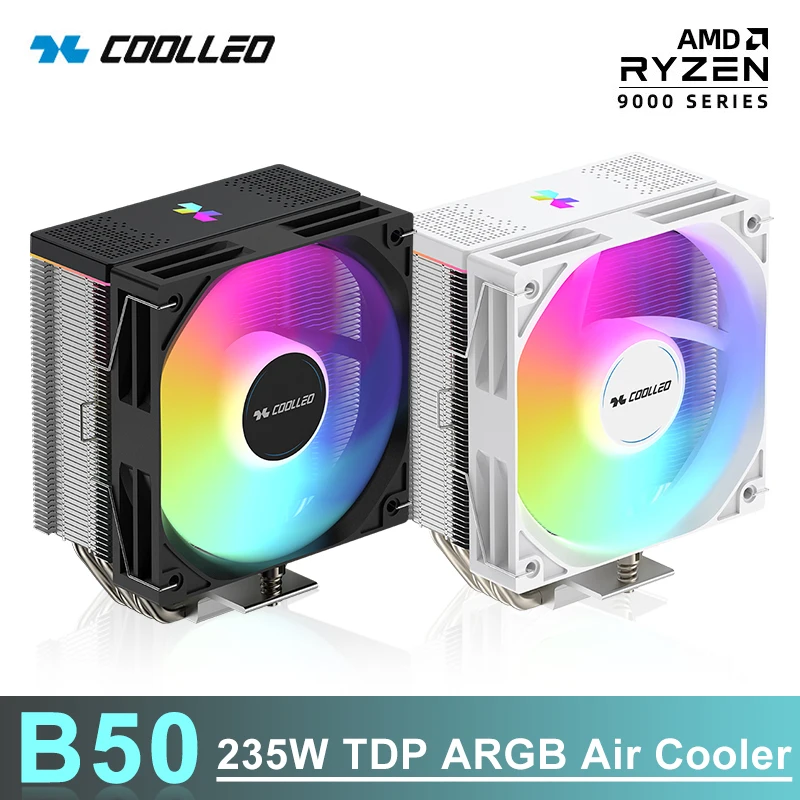 COOLLEO B50 5 Тепловая трубка ЦП Воздушный охладитель ARGB 4-контактный ШИМ ПК Тихий вентилятор радиатора TDP 235 Вт с воздушным охлаждением Intel LGA115X 1200 1700 1851 AM5
COOLLEO B50 5 Тепловая трубка ЦП Воздушный охладитель ARGB 4-контактный ШИМ ПК Тихий вентилятор радиатора TDP 235 Вт с воздушным охлаждением Intel LGA115X 1200 1700 1851 AM5