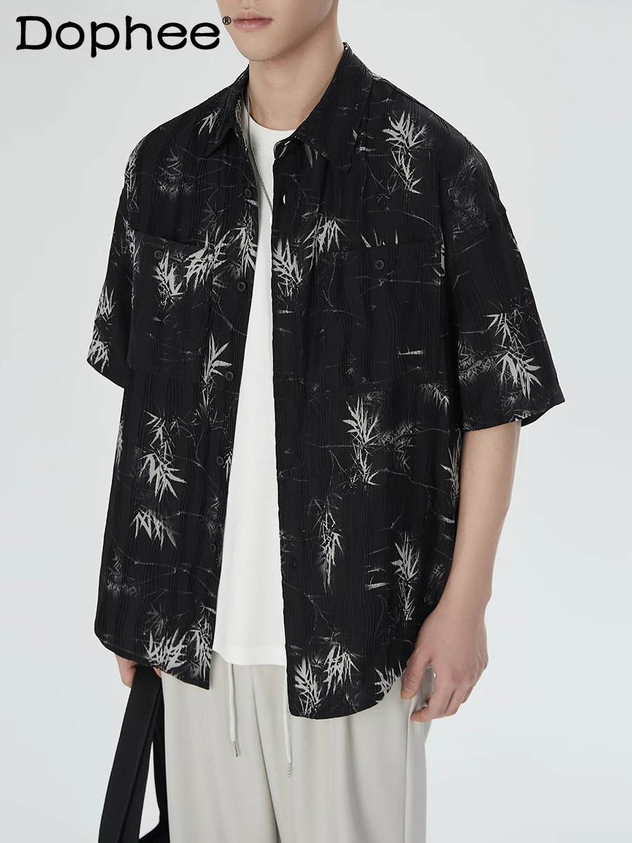 2024 Summer Short-Sleeved Shirts Men's Loose Comfortable New Chinese Style Bamboo Printed Pleated Chinese Style Men's Shirt
2024 Summer Short-Sleeved Shirts Men's Loose Comfortable New Chinese Style Bamboo Printed Pleated Chinese Style Men's Shirt