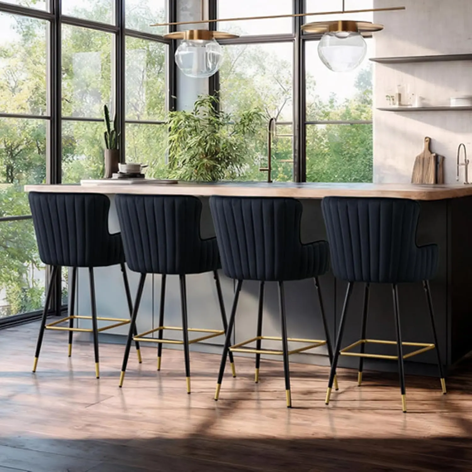 Black Velvet Bar Stools with Upholstered Back Set of 4, 26” Counter Height Bar Stool for Kitchen Island Wing Back High Dining Ch
Black Velvet Bar Stools with Upholstered Back Set of 4, 26” Counter Height Bar Stool for Kitchen Island Wing Back High Dining Ch