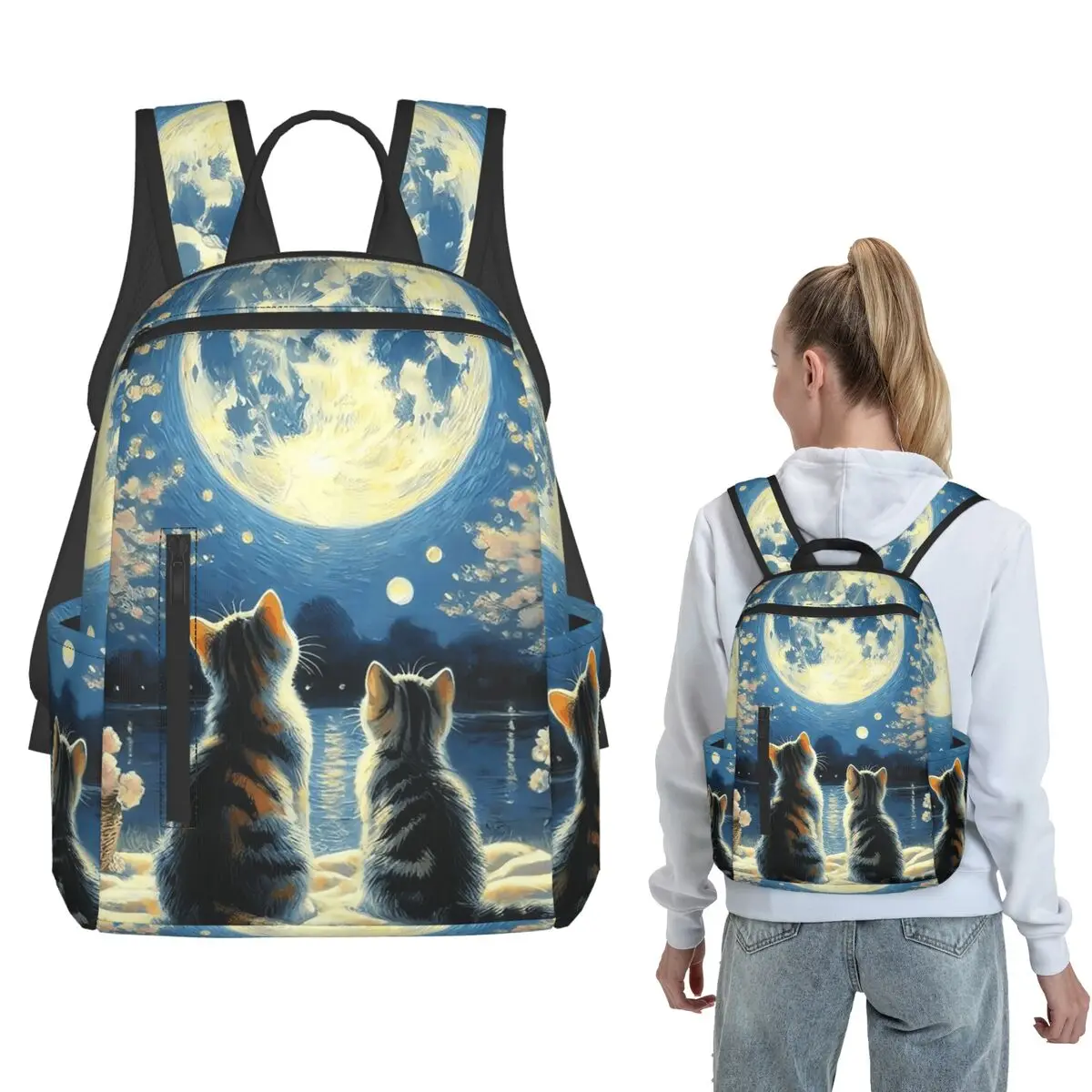 Cherry Blossom Sunset Cat Print Backpack Large Capacity Children BookBag School Bag Shoulder Bags for Men Women
Cherry Blossom Sunset Cat Print Backpack Large Capacity Children BookBag School Bag Shoulder Bags for Men Women