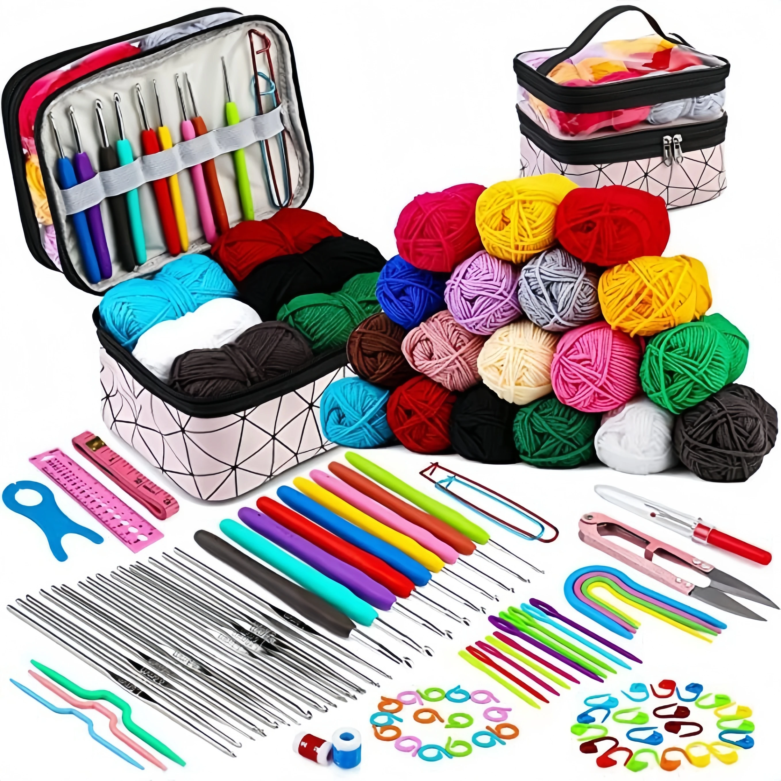 105 piece crochet hook set, complete set of DIY hand woven needle and thread, including yarn storage bag TPR hook
105 piece crochet hook set, complete set of DIY hand woven needle and thread, including yarn storage bag TPR hook