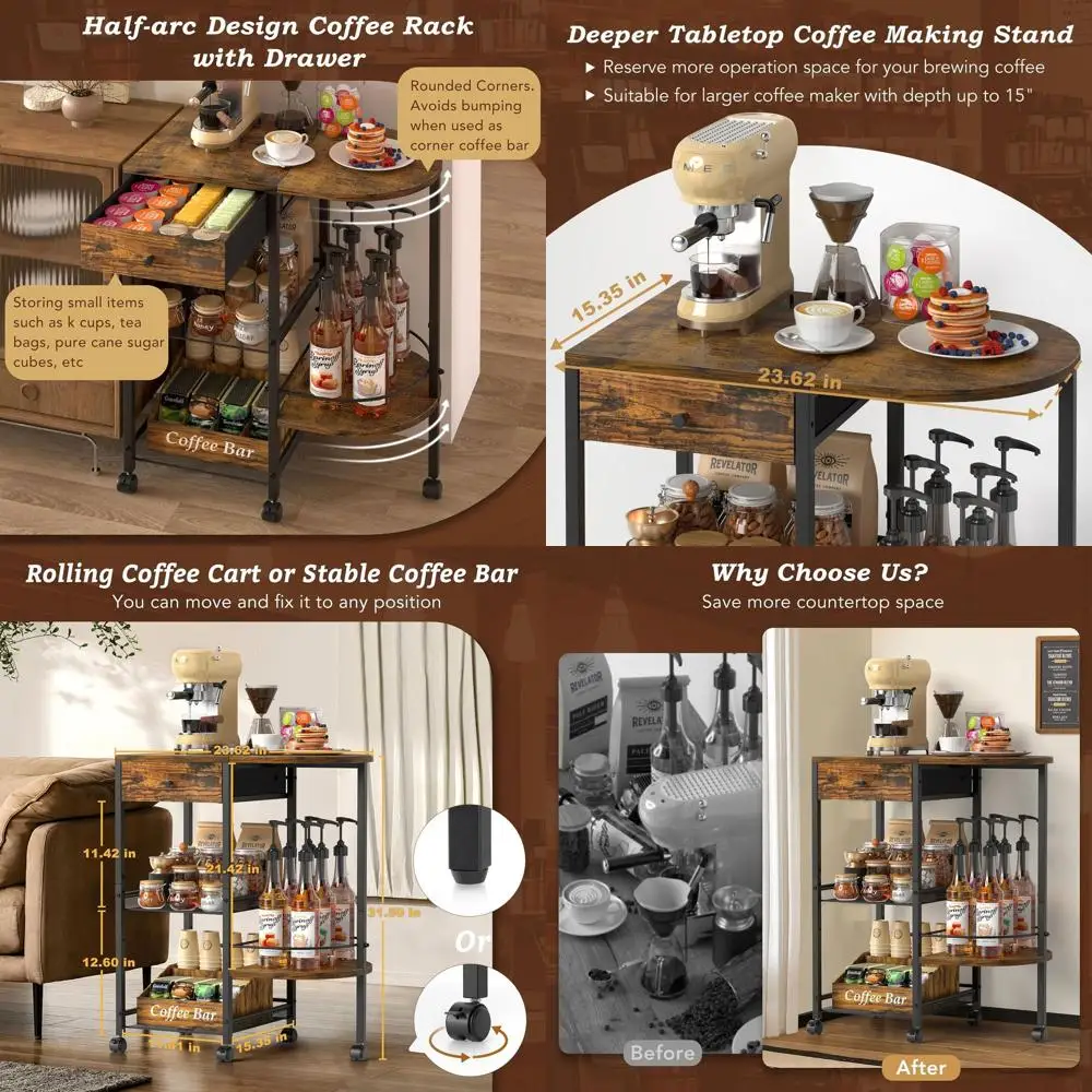 Rustic Brown Rolling Coffee Bar with Storage Drawer, 15.35 Deep, for Kitchen, Office, Living Room
Rustic Brown Rolling Coffee Bar with Storage Drawer, 15.35 Deep, for Kitchen, Office, Living Room