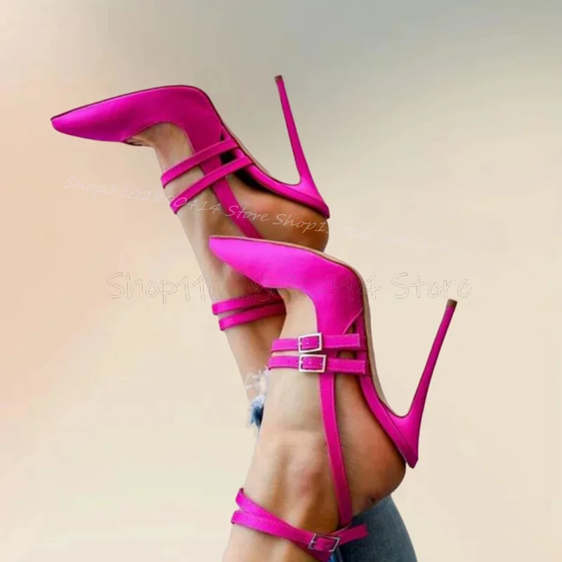 Rose Red Buckle Decor Shallow Pointed Toe Pumps Ankle Buckle Strap Women Shoes Thin High Heels Banquet 2025 Zapatos Para Mujere 
Rose Red Buckle Decor Shallow Pointed Toe Pumps Ankle Buckle Strap Women Shoes Thin High Heels Banquet 2025 Zapatos Para Mujere