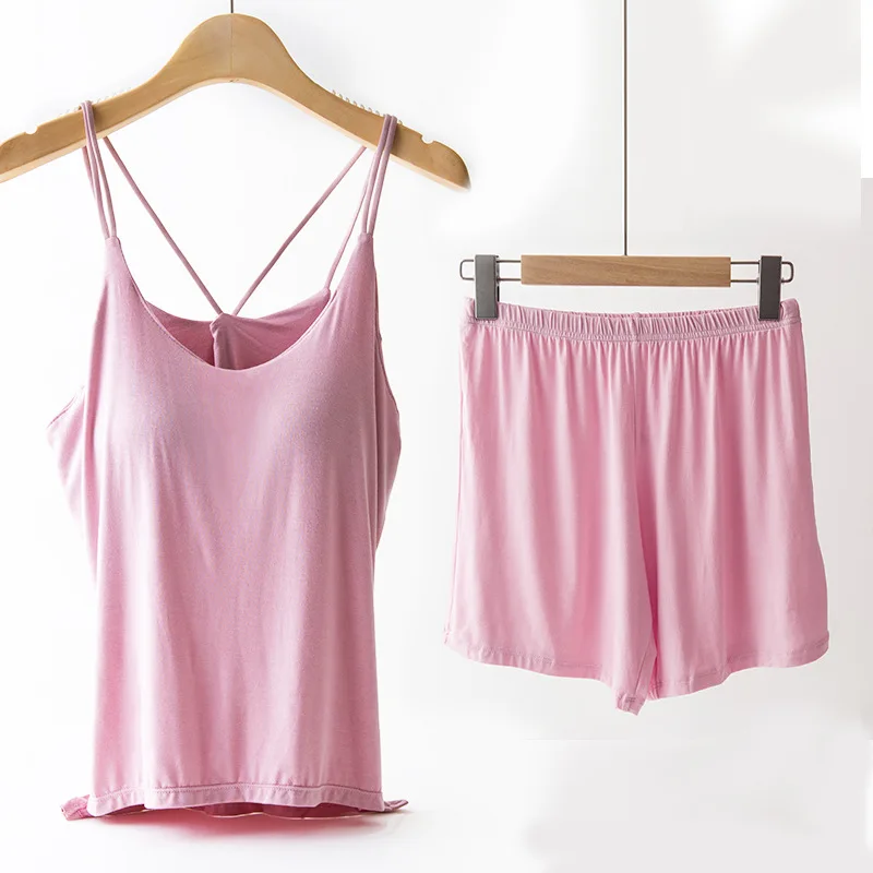 Pijamas Femininos New Sexy Bra Sling Shirt Shorts Set Modal Chest Pad Summer Pajamas For Women Nightwear Home Night Clothes
Pijamas Femininos New Sexy Bra Sling Shirt Shorts Set Modal Chest Pad Summer Pajamas For Women Nightwear Home Night Clothes