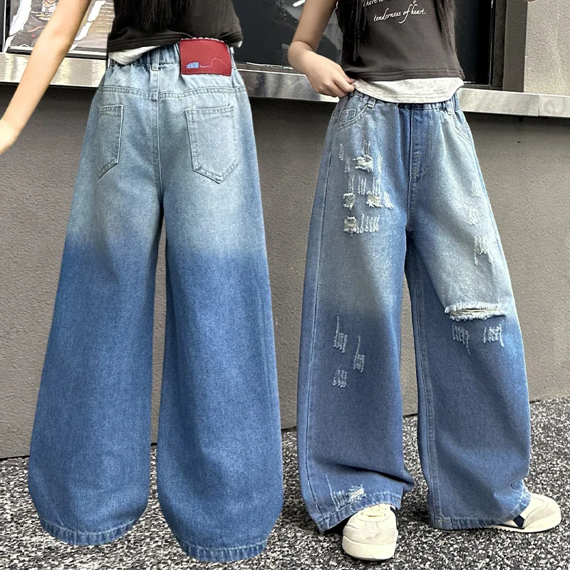 Kids Child Vintage Distressed Ripped Jeans with Hole for Girl y2k Clothes Harajuku Hip Hop Gradient Blue Baggy Denim Pants 5-14Y
Kids Child Vintage Distressed Ripped Jeans with Hole for Girl y2k Clothes Harajuku Hip Hop Gradient Blue Baggy Denim Pants 5-14Y