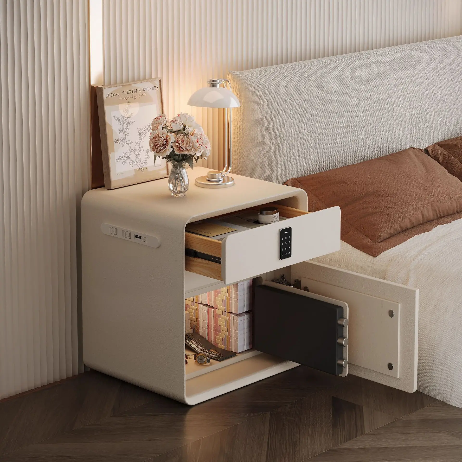 Smart bedside table, safe integrated 2025 new bedroom with lock, niche design
Smart bedside table, safe integrated 2025 new bedroom with lock, niche design