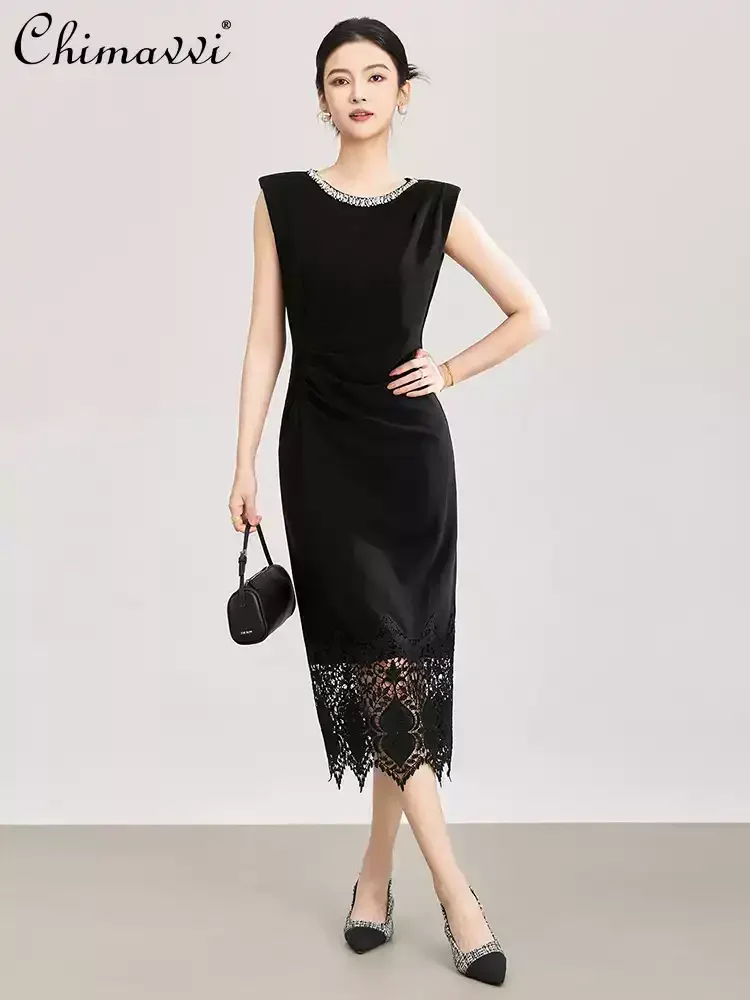 French Elegant Temperament Socialite Black Long Dress Diamond Round Neck Sleeveless High Waist Lace Splicing Women Summer Dress
French Elegant Temperament Socialite Black Long Dress Diamond Round Neck Sleeveless High Waist Lace Splicing Women Summer Dress