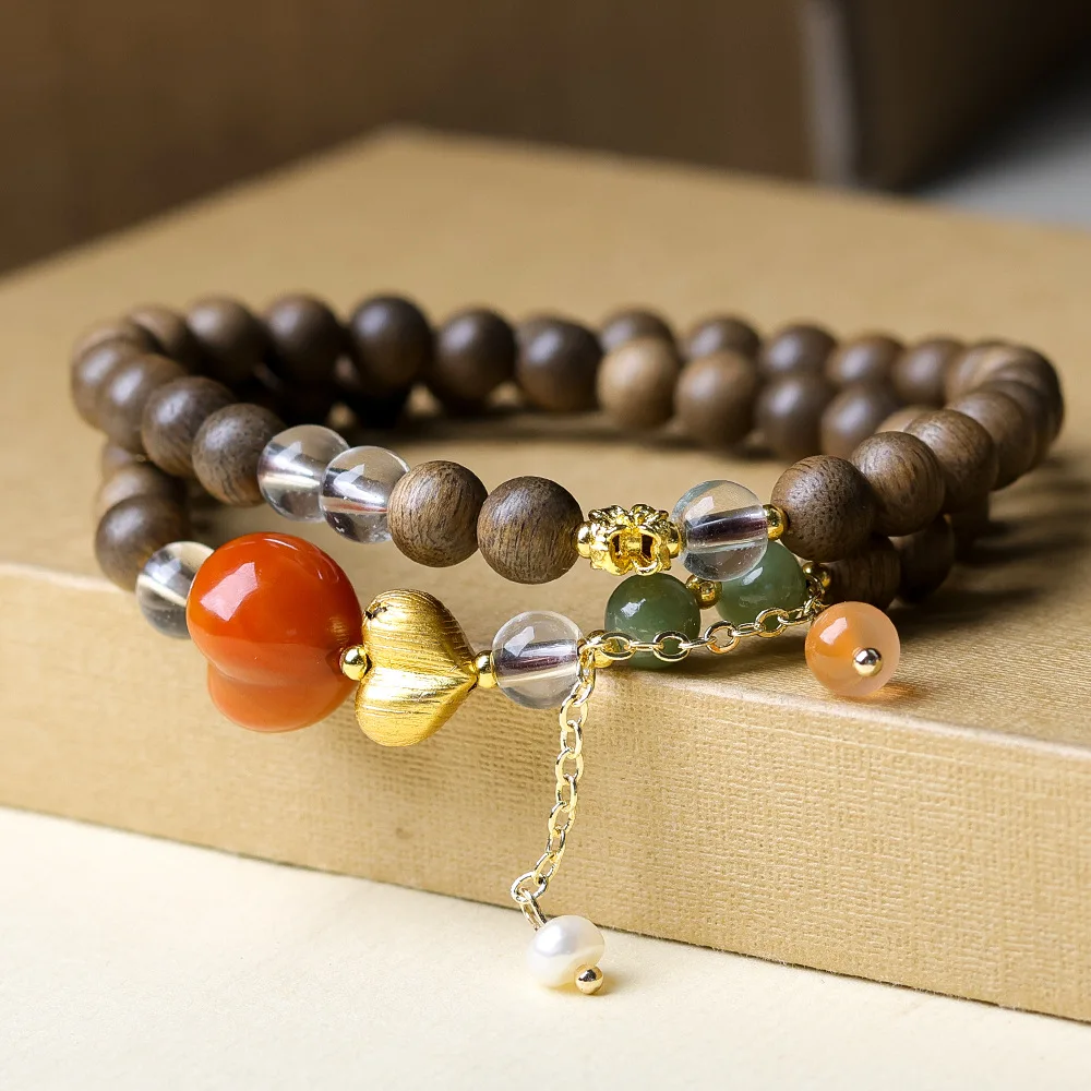 Original DesignBaiQinan Agarwood Two Circle Bracelet Antique Jade White Crystal Southern Red Agate Fart Peach Bracelet for Women
Original DesignBaiQinan Agarwood Two Circle Bracelet Antique Jade White Crystal Southern Red Agate Fart Peach Bracelet for Women
