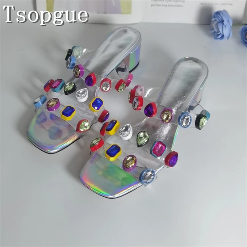 Women's Colorful Rhinestone Pvc Slide Sandals, Summer New Square Open Toe Slip-On Slippers for Beach Party, Daily Casual Wear
Women's Colorful Rhinestone Pvc Slide Sandals, Summer New Square Open Toe Slip-On Slippers for Beach Party, Daily Casual Wear