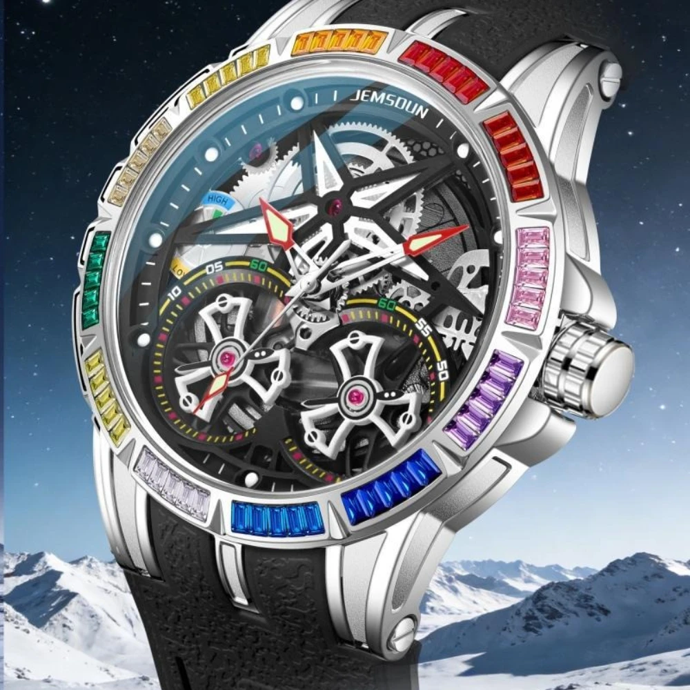 Cool Luxury Engraving Creative Rainbow Diamond Quartz Watches Men Big Dial Rubber Imitation Mechanical Hollowing AAA Wristwatch
Cool Luxury Engraving Creative Rainbow Diamond Quartz Watches Men Big Dial Rubber Imitation Mechanical Hollowing AAA Wristwatch
