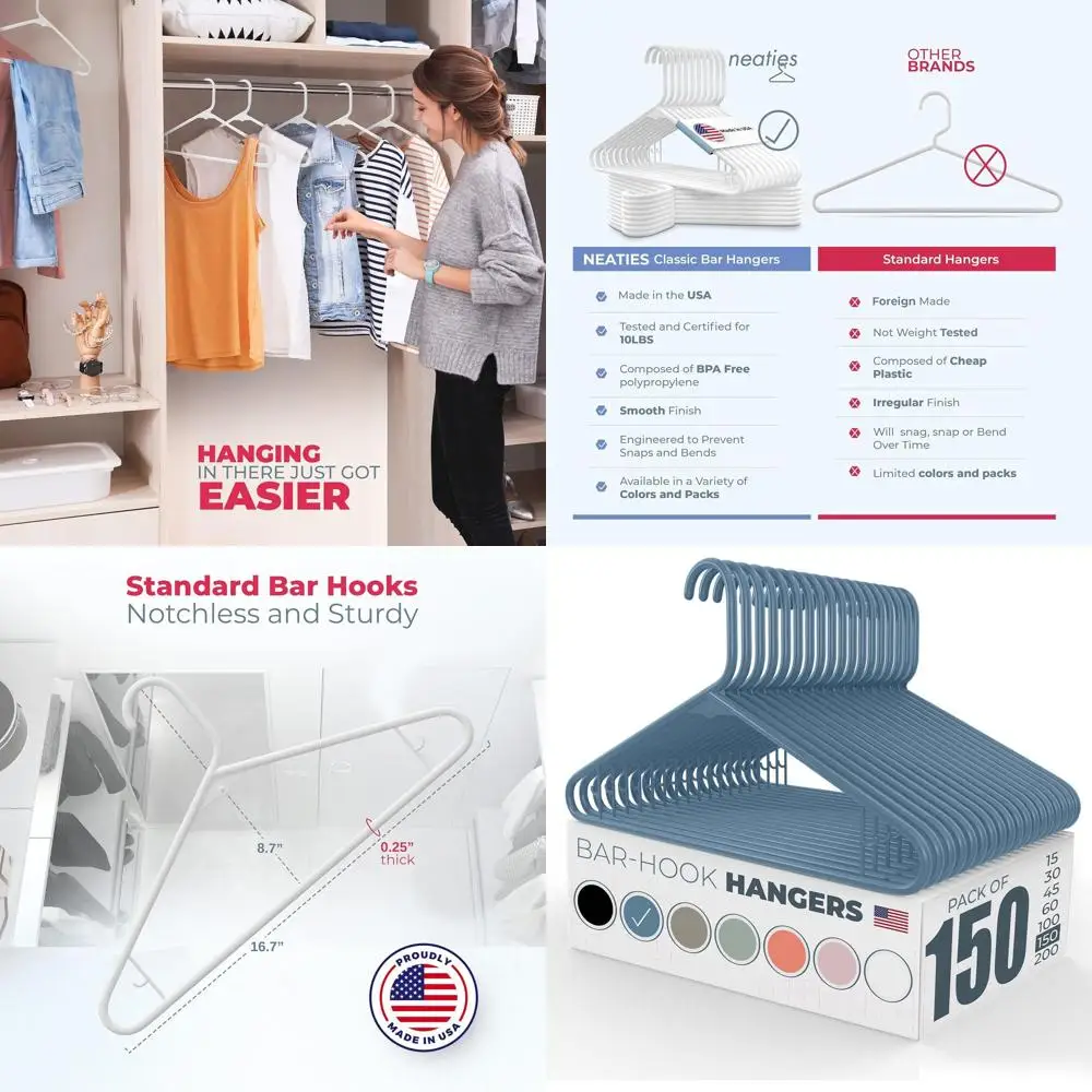 Набор из 100 пластиковых вешалок производства США, грузоподъемность 6 фунтов, с крючками для платьев, нижнего белья, рубашек, брюк - синие
Набор из 100 пластиковых вешалок производства США, грузоподъемность 6 фунтов, с крючками для платьев, нижнего белья, рубашек, брюк - синие