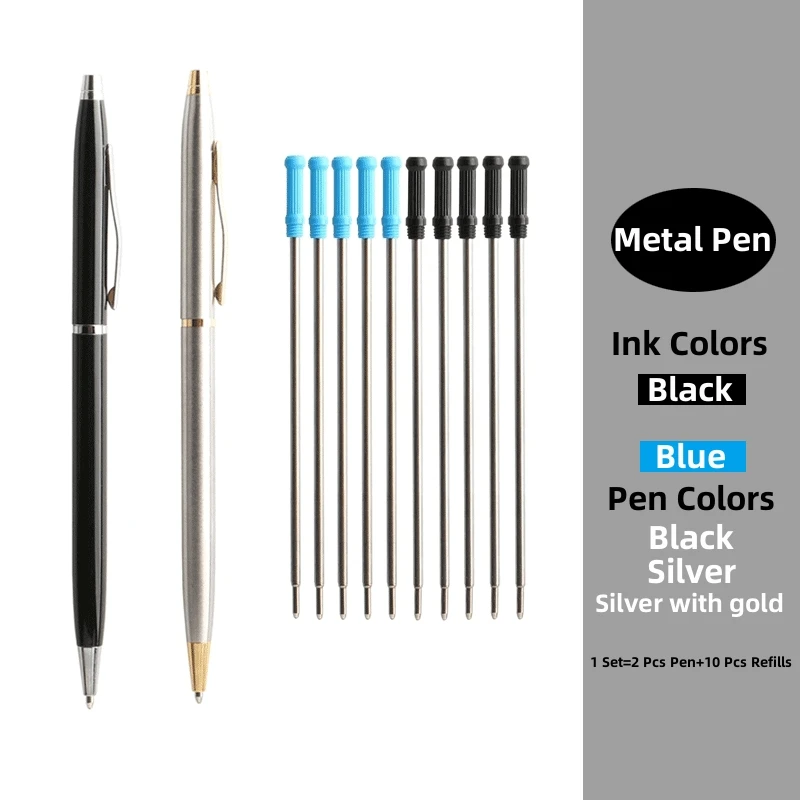 2 + 10 шт./компл. металлическая шариковая ручка со стержнями для школы и офиса, шариковая ручка из нержавеющей стали, черные, синие сменные чернила
2 + 10 шт./компл. металлическая шариковая ручка со стержнями для школы и офиса, шариковая ручка из нержавеющей стали, черные, синие сменные чернила