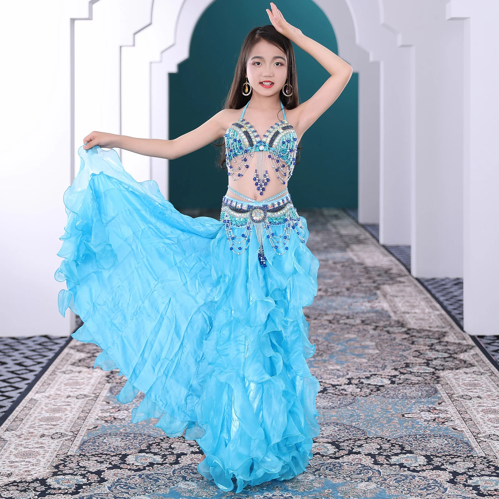 Children Oriental Dance Costume Set Performance Match Suit Belly Dance Outfit Beaded Bra Belt Skirt Kids Long Bubble Skirts
Children Oriental Dance Costume Set Performance Match Suit Belly Dance Outfit Beaded Bra Belt Skirt Kids Long Bubble Skirts