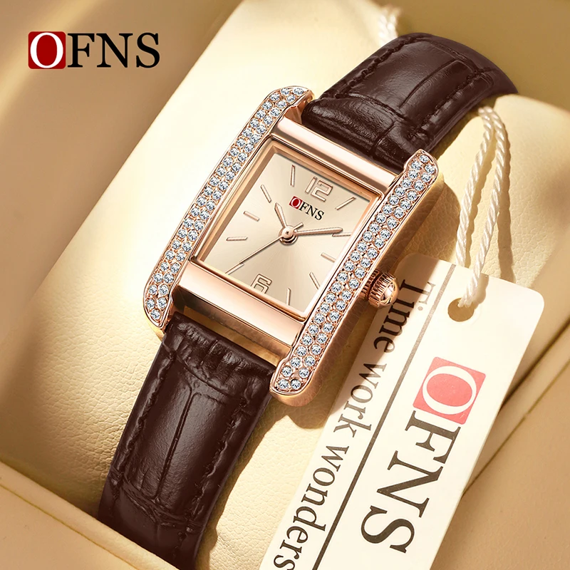 Модные женские кварцевые часы OFNS с полностью инкрустированным квадратным циферблатом, кожаным ремешком, водонепроницаемостью 3ATM, элегантные, повседневные, универсальные
Модные женские кварцевые часы OFNS с полностью инкрустированным квадратным циферблатом, кожаным ремешком, водонепроницаемостью 3ATM, элегантные, повседневные, универсальные