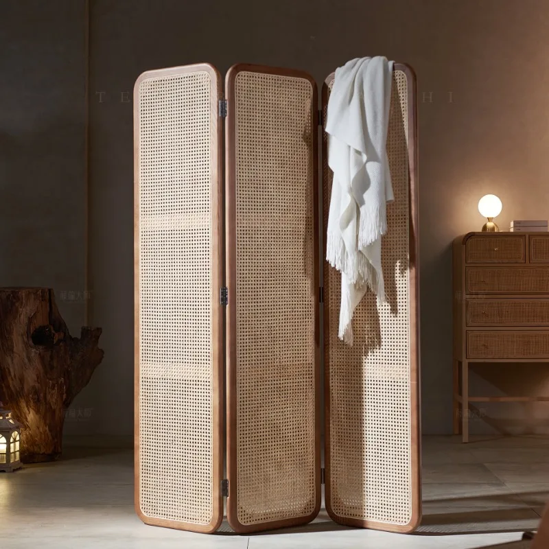 Retro solid wood rattan screen creative folding screen living room entrance porch movable seat screen entry door blocking foldin
Retro solid wood rattan screen creative folding screen living room entrance porch movable seat screen entry door blocking foldin