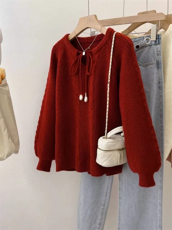 plus Size Winter Sweater with Belt Loose Fit Women's Sle New Year Red Korean Design Sweet Sle Winter Casual Top
plus Size Winter Sweater with Belt Loose Fit Women's Sle New Year Red Korean Design Sweet Sle Winter Casual Top